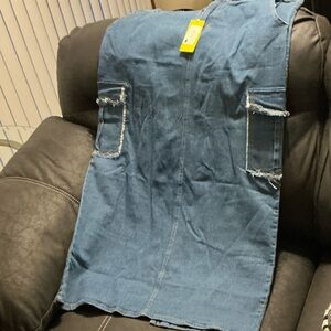 Denim Cargo Pocket Midi Skirt - Blue